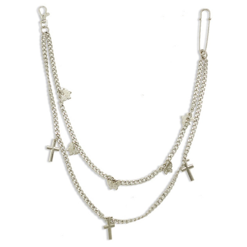 Thắt lưng với dây xích quần jean mặt hình Thánh giá/ bướm kim loại phong cách Gothic Punk Harajuku cho nữ (bán lẻ)