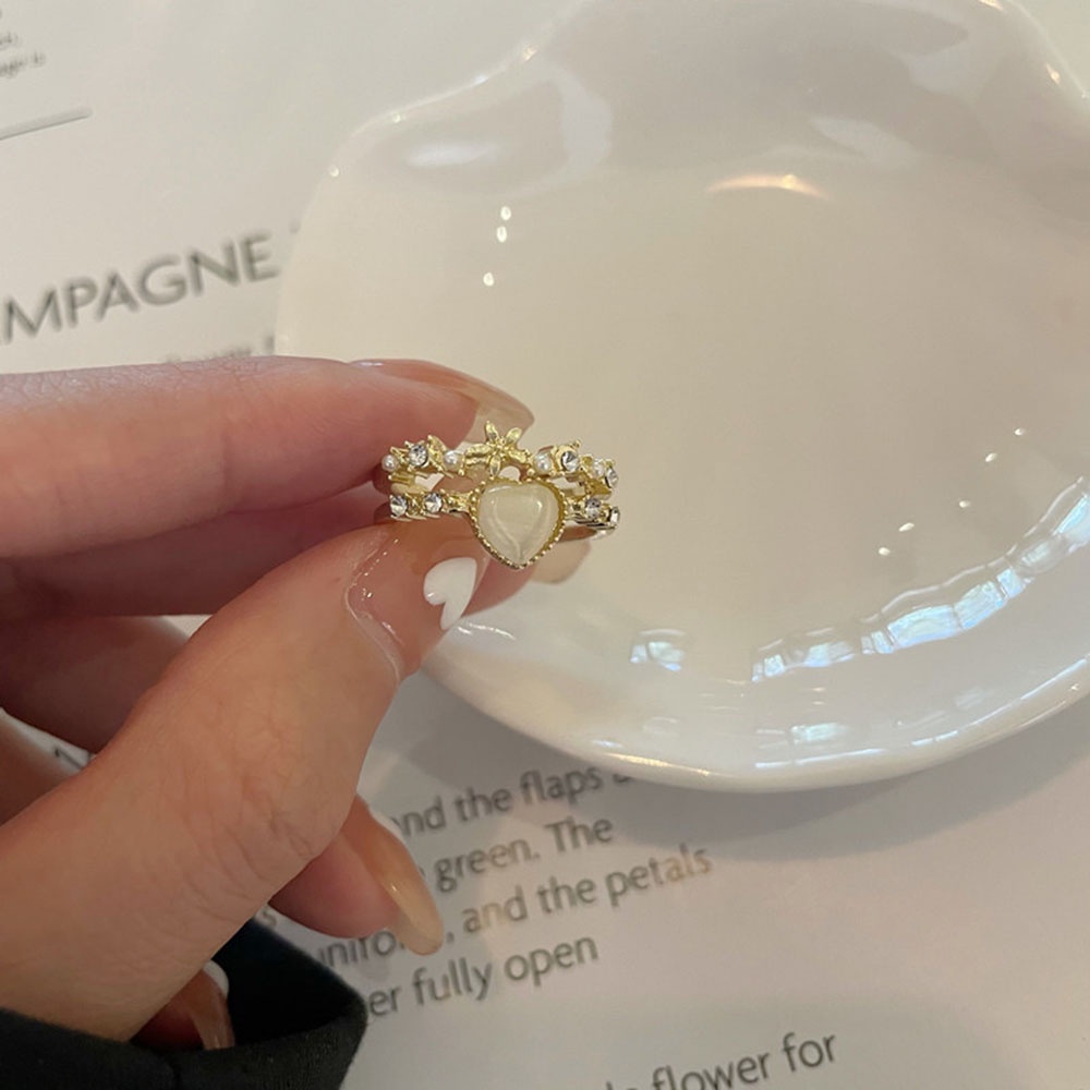 Nhẫn Hai Lớp Đính Đá Opal Tinh Xảo Thời Trang Cho Nữ