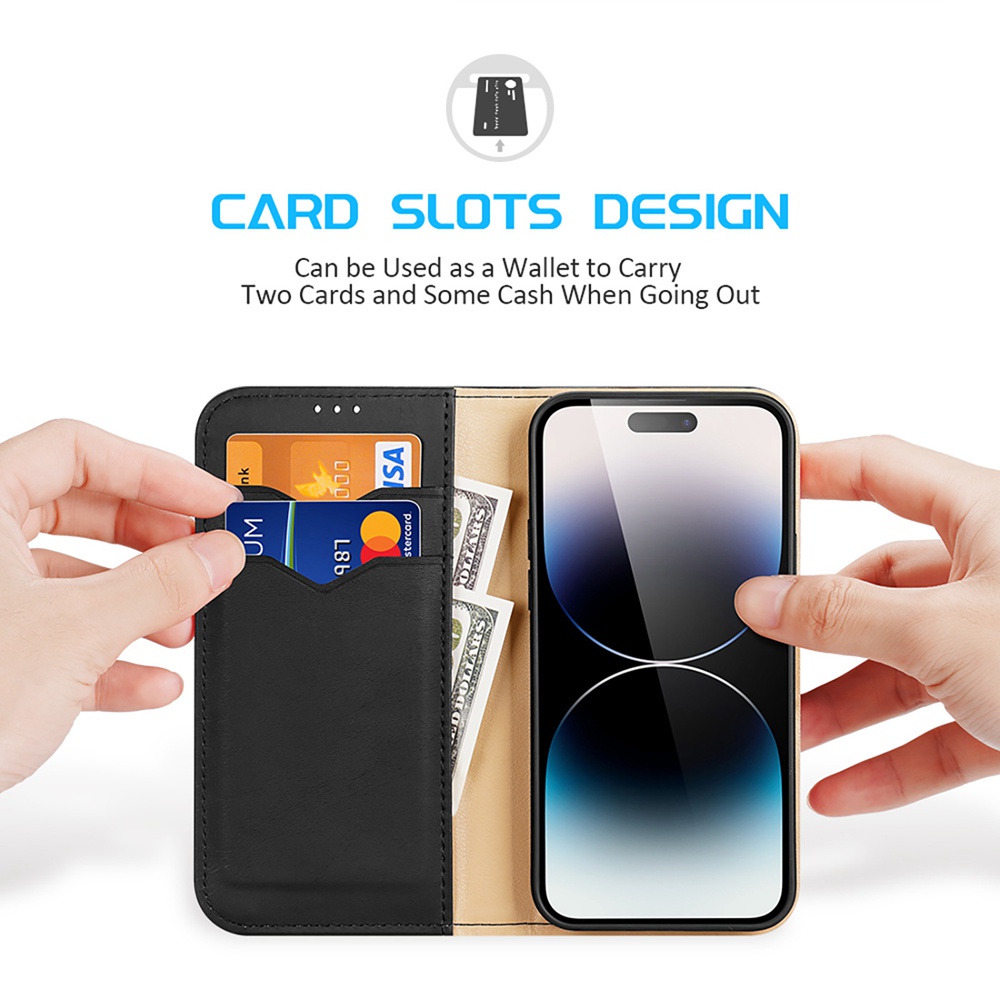 Bao Da Điện Thoại Dux Ducis Bằng Da Thật Nắp Lật Hít Nam Châm Có Ngăn Đựng Thẻ Và Giá Đỡ iPhone 14 Pro Max 14 Plus