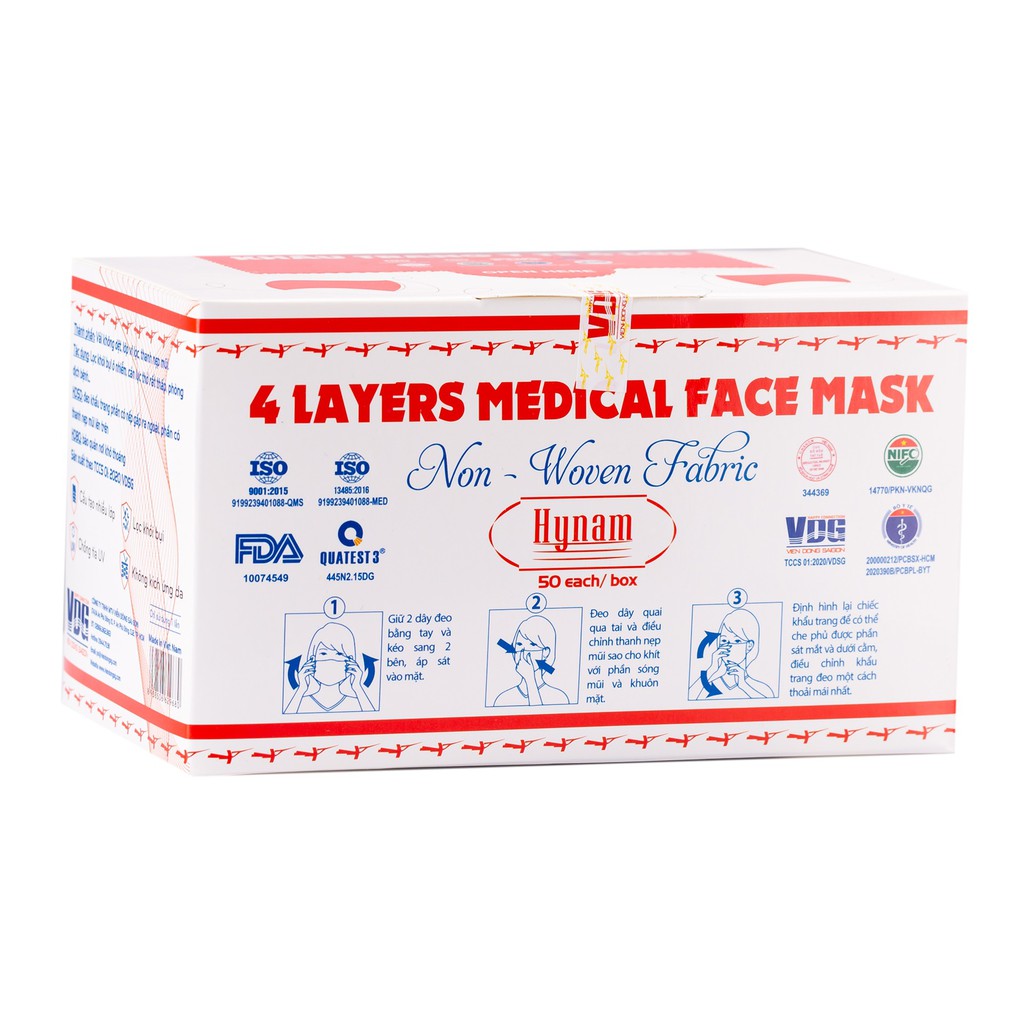 Khẩu trang y tế 4 lớp Hynam - Ngăn chặn giọt bắn tiếp xúc, Chống bụi, Cản tia UV - (50 cái/hộp) -Viễn Đông Sài Gòn | BigBuy360 - bigbuy360.vn