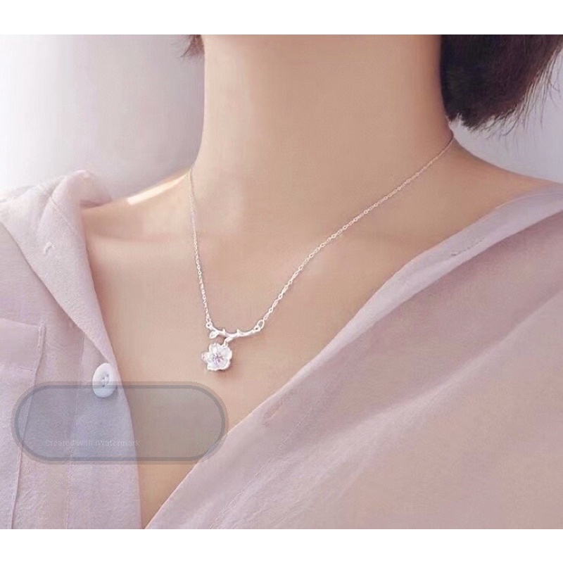 Dây chuyền hình cành lá bạc chuẩn hoa đào