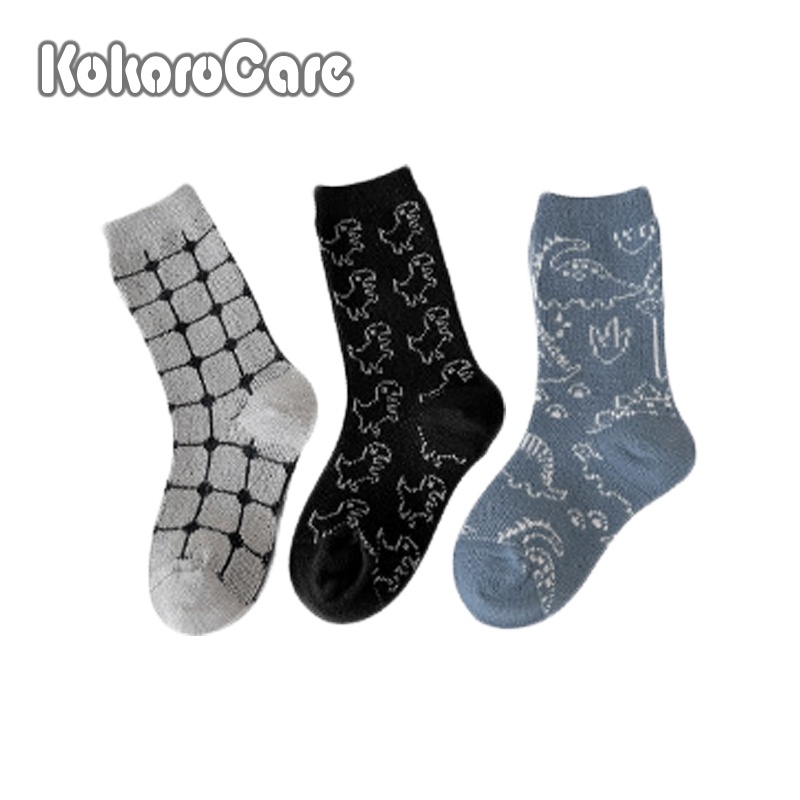 3 Đôi vớ KOKOROCARE MSW-46 họa tiết khủng long dễ thương 2022 cỡ S-XL cho bé trai 1-12 tuổi