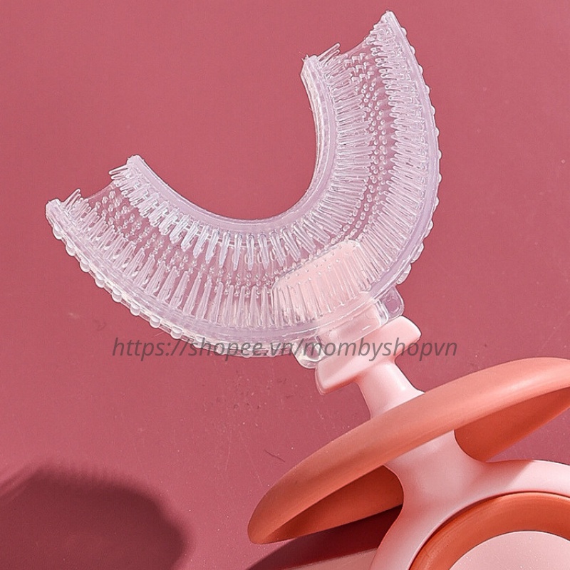 Bàn chải đánh răng chữ u cho bé Teddy kèm cốc, bàn chải đánh răng silicon cho bé từ 2 - 7 tuổi