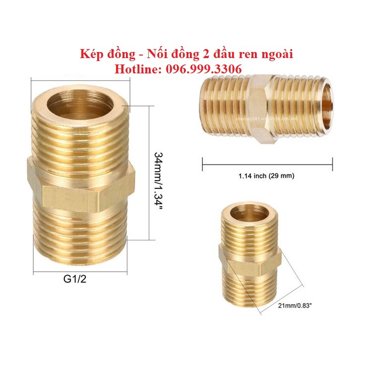 Kép đồng, nối đồng hai đầu ren ngoài bằng đồng thau giá sỉ