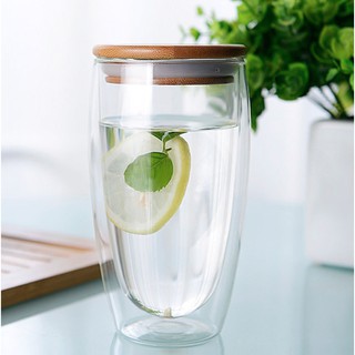 Ly thủy tinh 2 lớp 450ml chịu nhiệt có nắp gỗ - ShopToro
