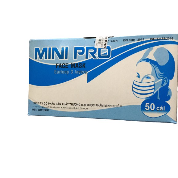 Khẩu Trang Kháng Khuẩn Mini Pro Xanh 3 Lớp 50 Cái, lọc đến 100% hạt bụi lớn và lọc hơn 95% bụi bẩn hiệu quả