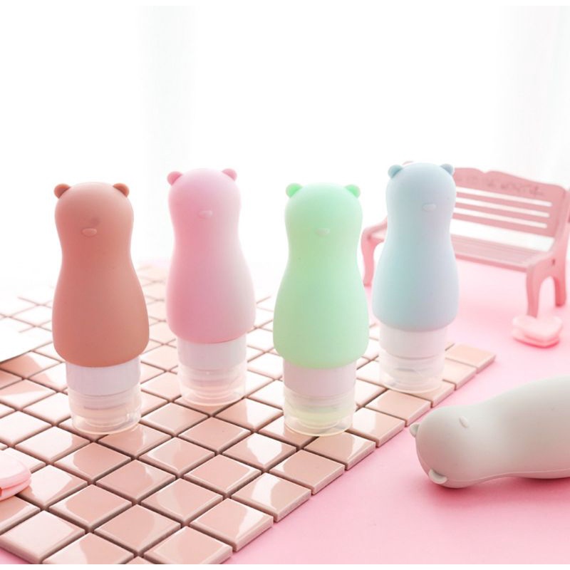 Chai chiết mỹ phẩm silicone 90ml hình thỏ và gấu, chiết dầu gội sữa tắm du lịch