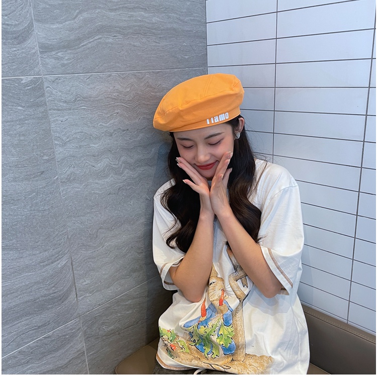 Mũ Beret Mỏng In Chữ Màu Đen Thời Trang Xuân Hè Phong Cách Hàn Quốc Cho Nữ