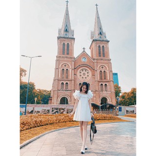 Váy dona trắng, váy dáng suông xếp li nhỏ nhẹ nhàng thoải mái