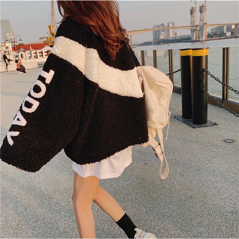 Áo khoác len lông cừu năng động phiên bản Hàn, Áo khoác lông cừu unisex chất đẹp | BigBuy360 - bigbuy360.vn