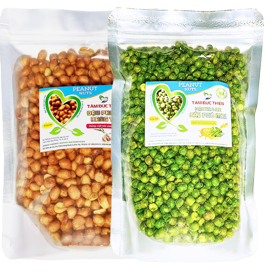 Combo 1KG: Đậu Phộng Rang Tỏi Ớt và Đậu Hà Lan Sấy Phô Mai Tâm Đức Thiện (2 x Túi 500GR) | BigBuy360 - bigbuy360.vn