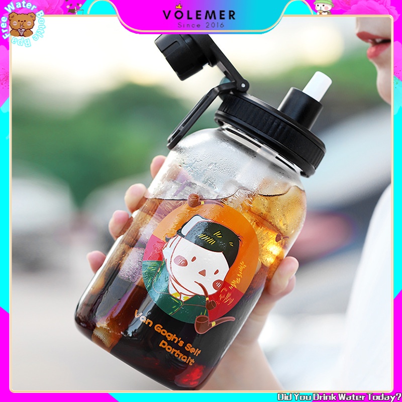 Bình nước Volemer bằng thủy tinh kèm ống hút phong cách retro