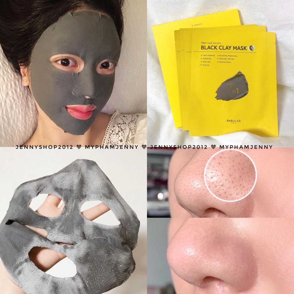 MẶT NẠ GIẤY ĐẤT SÉT BARULAB 7IN1 TOTAL SOLUION BLACK CLAY MASK