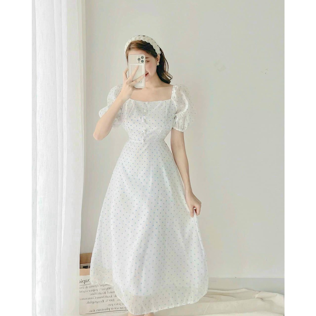 Đầm nữ dễ thương, đầm midi hoa đắp chéo thắt eo bo chun phân eo nên cực kì dễ mặc hàng cao cấp Diểm Shop