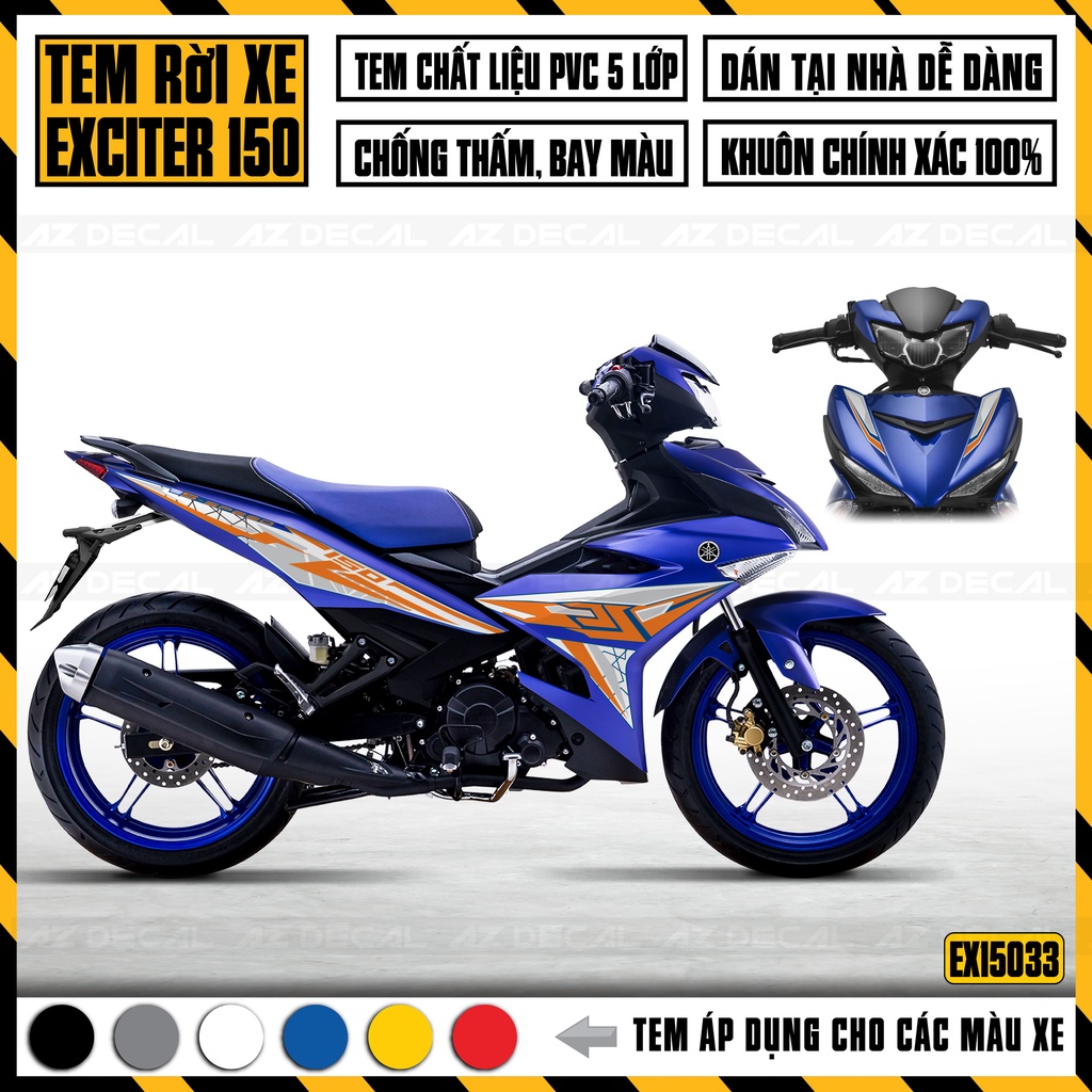 Tem Exciter 150 Mẫu S-Speed | EX15033 | Team Decal Hình Dán Xe Máy Ex 150 Xanh Trắng Đen Cao Cấp Chống Nước