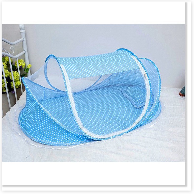 Màn, mùng, nôi chụp cho em bé có nhạc, kèm đệm lót, gối đầu