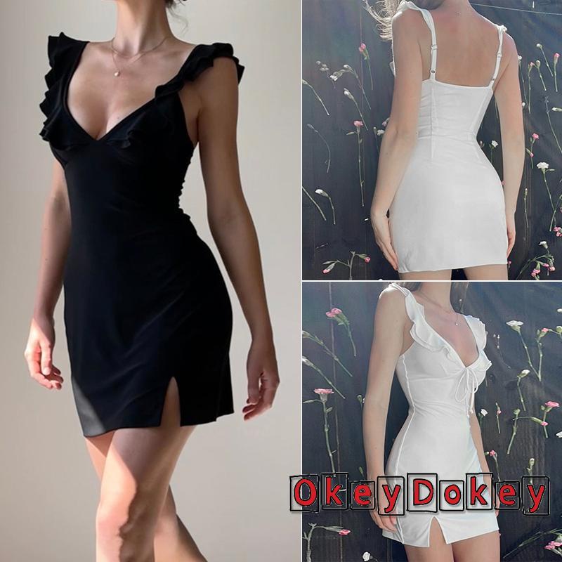 Đầm Mini Ôm Dáng Không Tay Cổ Chữ V Khoét Sâu Gợi Cảm Cho Nữ