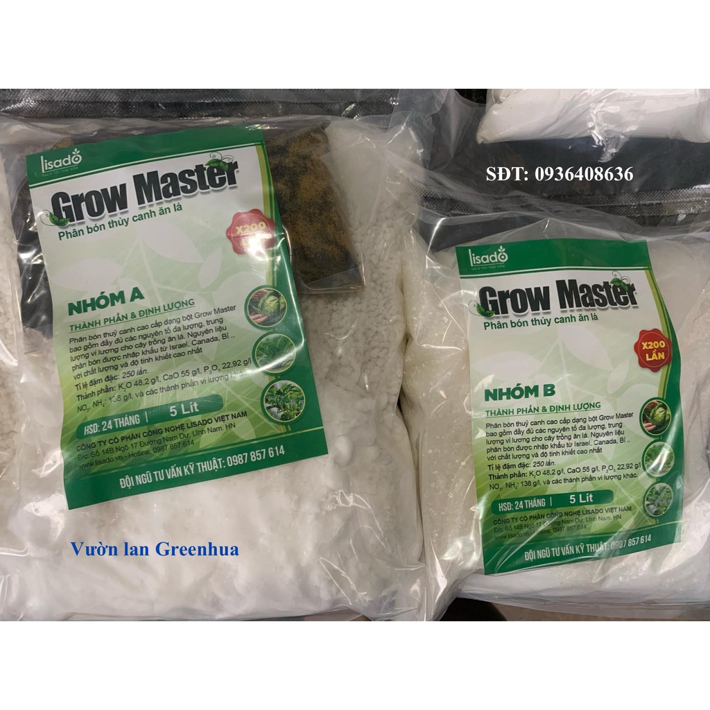 PHÂN BÓN THUỶ CANH DẠNG BỘT GROW MASTER CHO RAU ĂN LÁ