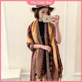 Khăn choàng thổ cẩm đi biển / Khăn choàng boho họa tiết cam cháy - Mã LN025