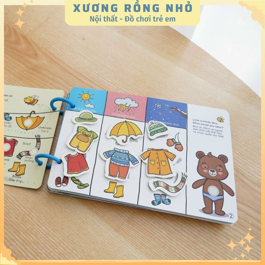 Học liệu bóc dán BEEZI BOOK dành cho bé từ 2-5 tuổi, Học liệu Montessori song ngữ Anh Việt, Busy Book song ngữ