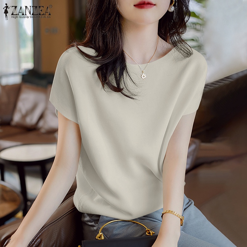 Áo thun ZANZEA tay ngắn cổ tròn thời trang dành cho nữ