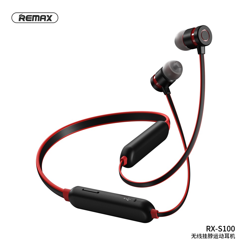 Tai nghe bluetooth Remax RX-S100 Neck-band Sports V5.0, pin dùng 10H, có khe gắn thẻ nhớ