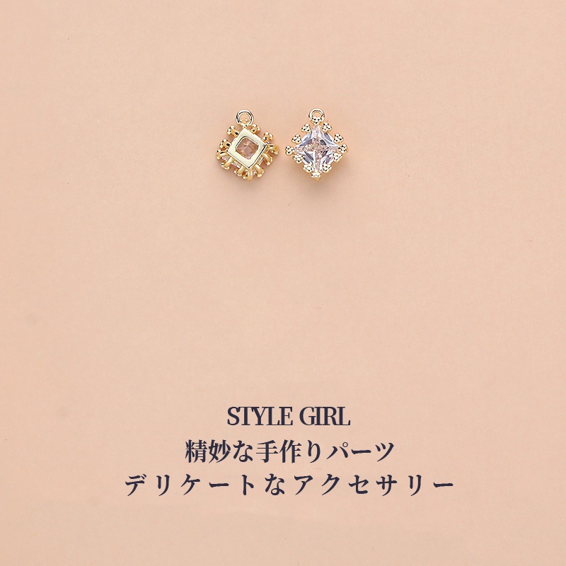 Mặt Dây Chuyền Hình Vuông Bằng Đồng 14K Đính Đá Zircon diy