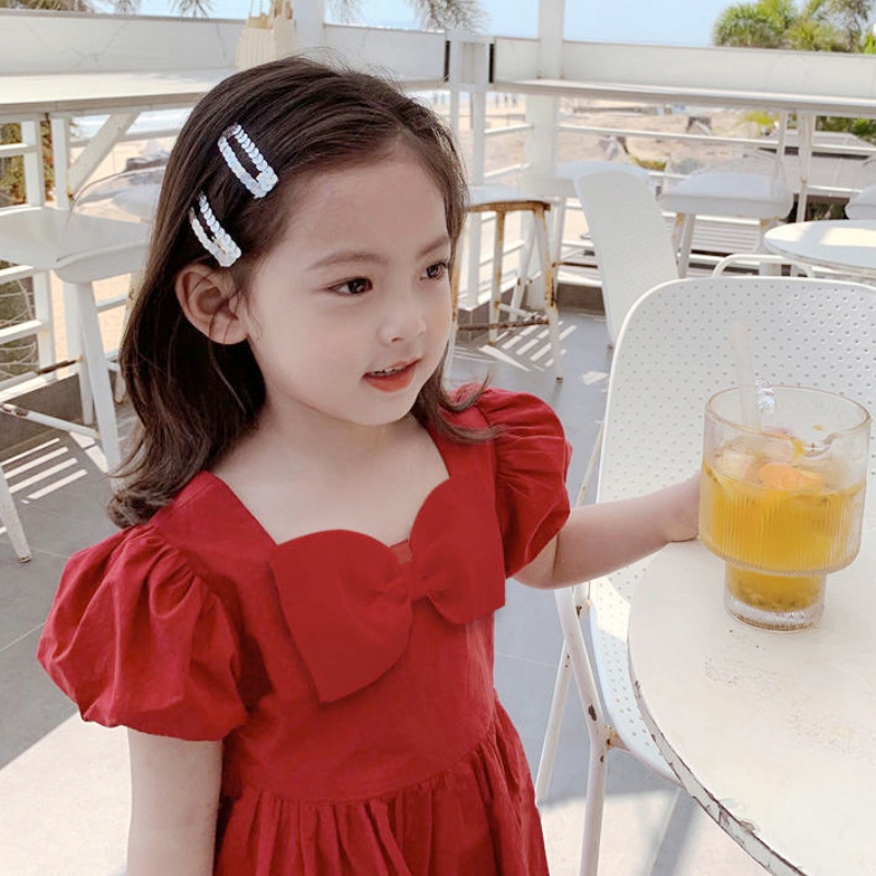 Đầm Công Chúa Tay Phồng Màu Trơn Xinh Xắn Cho Bé Gái