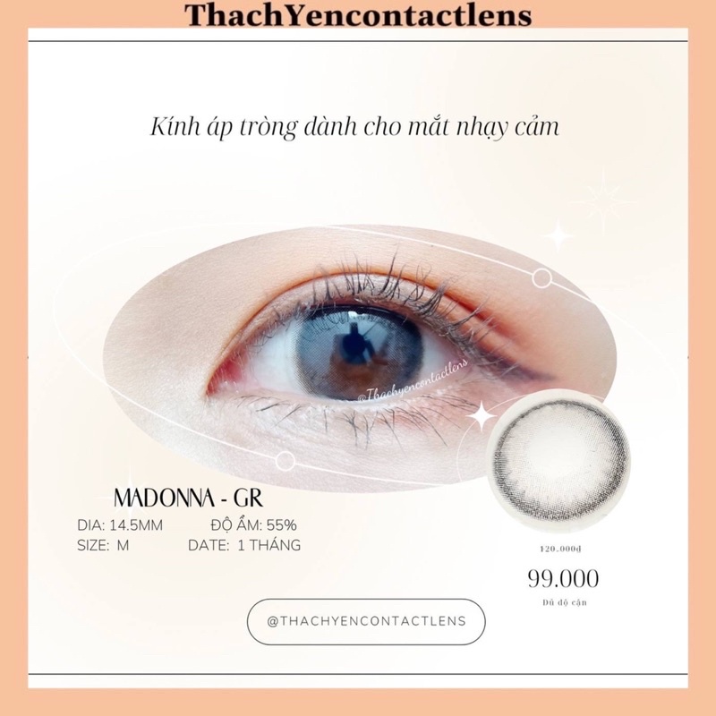 Kính Áp Tròng Madonna Gray Lens Xám Cận 0-10 Độ