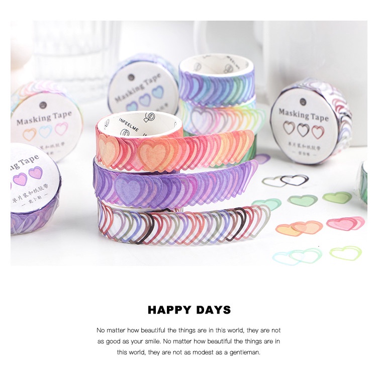 Băng dính washi tape, sticker trang trí sổ tay hình trái tim ngọt ngào cute