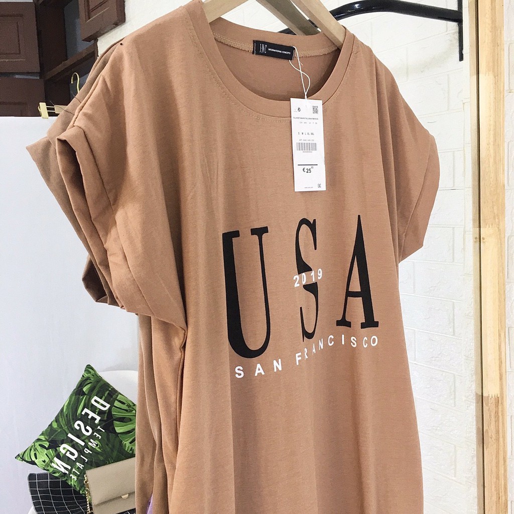 váy suông xẻ tà in chữ u..a..s chất cotton