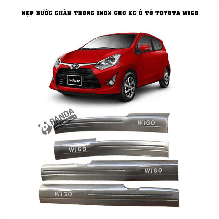 Ốp bậc cửa Toyota Wigo -Bộ 8 miếng inox trong ngoài +Tặng 2 cuộn 3M 2,5 cm*3 mét