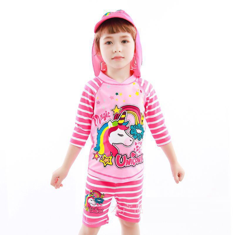 Bộ áo thun tay dài chống nắng quan bơi ngựa unicorn bé gái