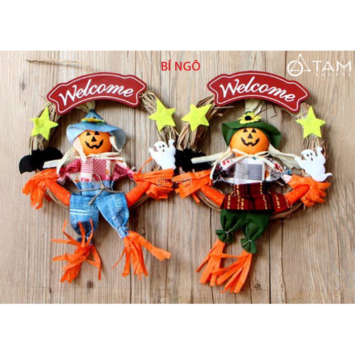 Vòng treo cửa Halloween Welcome người rơm HLW-BTC-03