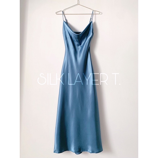 ĐẦM CỔ ĐỔ DÁNG DÀI MÀU BLUE SEA by SILK LAYER T.