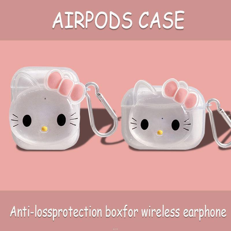 Vỏ Bảo Vệ Hộp Sạc Tai Nghe Bluetooth Không Dây Apple AirPods 1/2 3rd Generation pro Màu Trong Suốt Hình Mèo kitty Dễ Thương