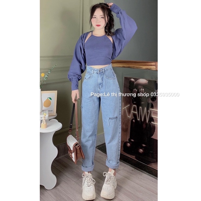 Quần Baggy Jeans Rách Bẹ PT + Set 2 Món Áo Khoác Cánh Dơi