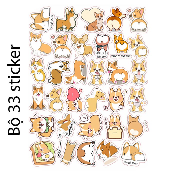 Sticker/ Hình dán Chú chó -Shiba Inu Husky Corgi( Mẫu Ngẫu nhiên)