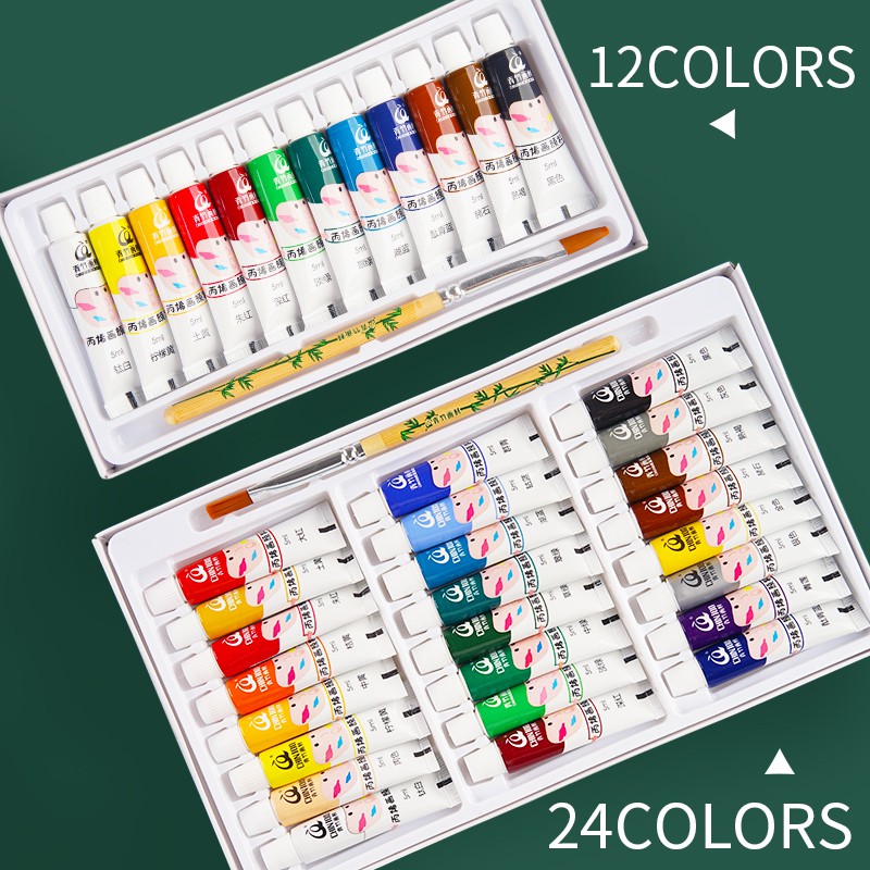 [Mã LIFEBOOK1 giảm 30K đơn 150K] Bộ 12/24 màu nước acrylic 5ml dùng cho người mới bắt đầu vẽ bằng tay