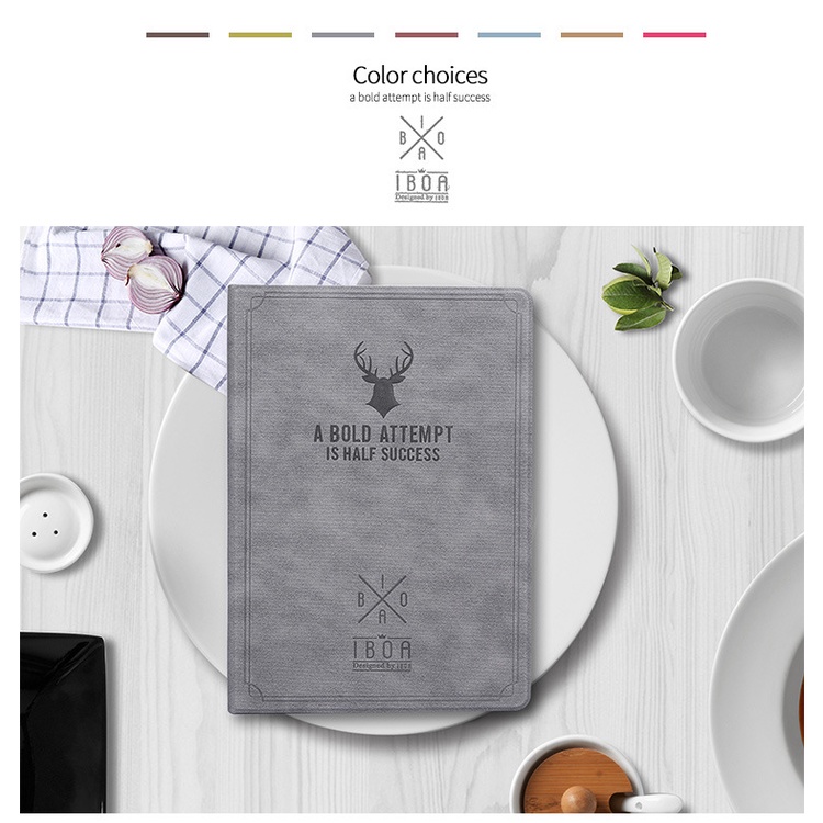 Ốp Ipad, Bao da Ipad cao cấp IBOA logo đầu hươu cực hot màu Xám ghi ( đủ dòng)
