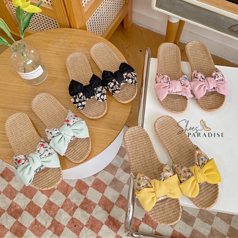 Dép cói nơ nữ đi biển trong nhà dép cối siêu nhẹ SHOES PARADISE