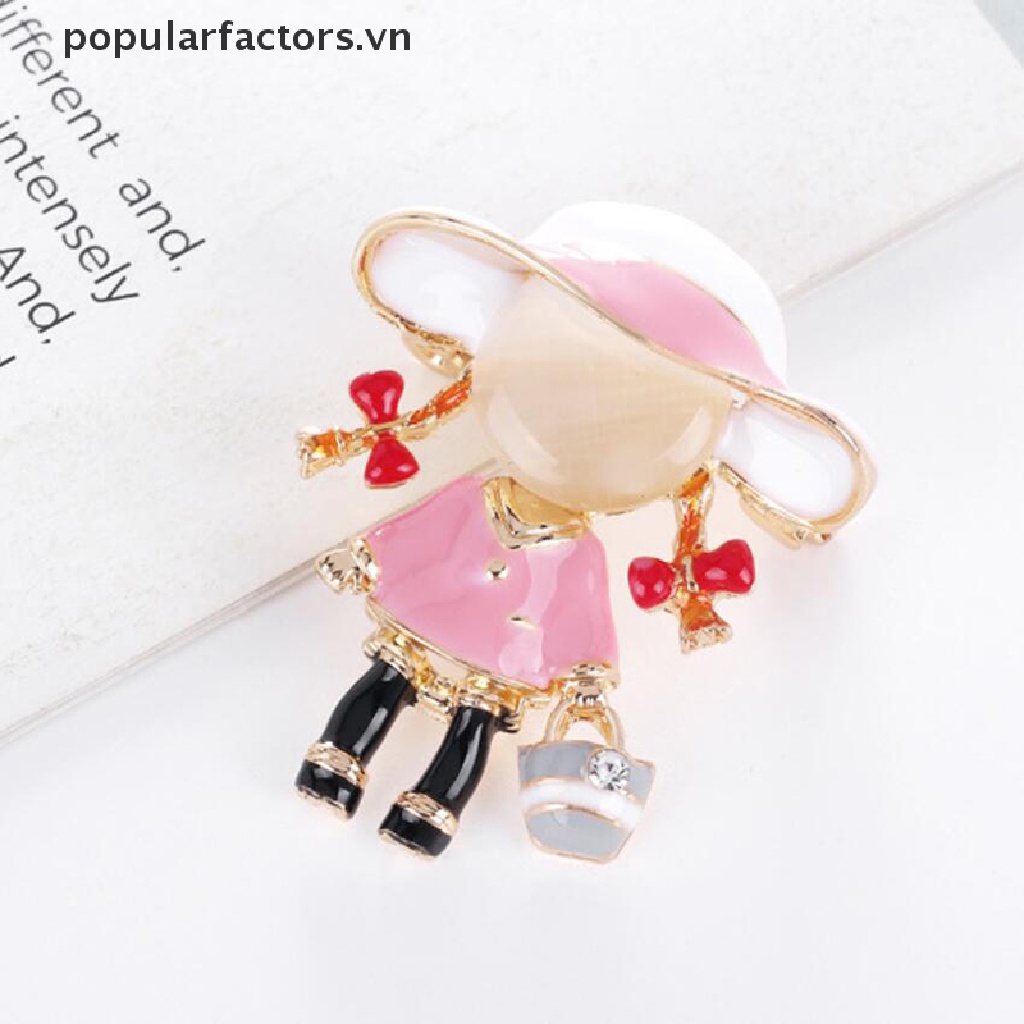 Ghim Cài Áo Hình Cô Gái Đuôi Ngựa Bằng Pha Lê Tráng Men Dễ Thương