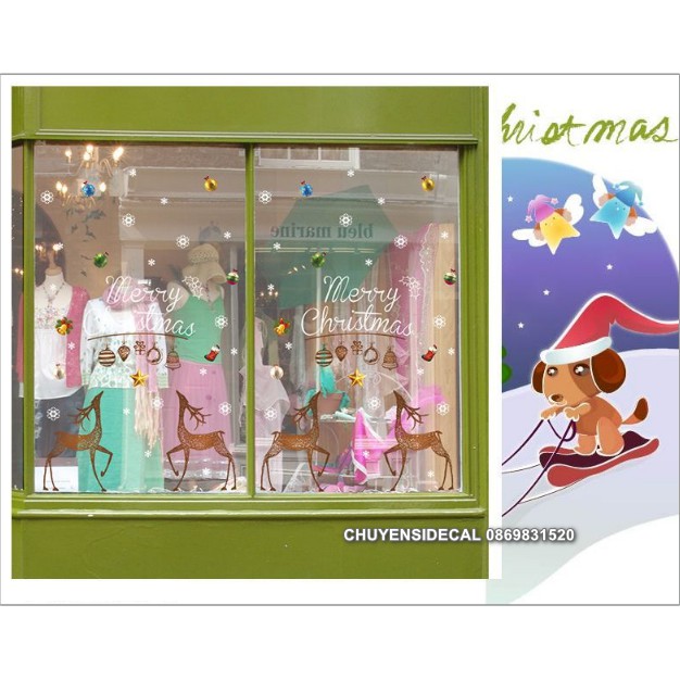 Decal trang trí tường Noel - Cặp Nai họa tiết Rễ Nâu