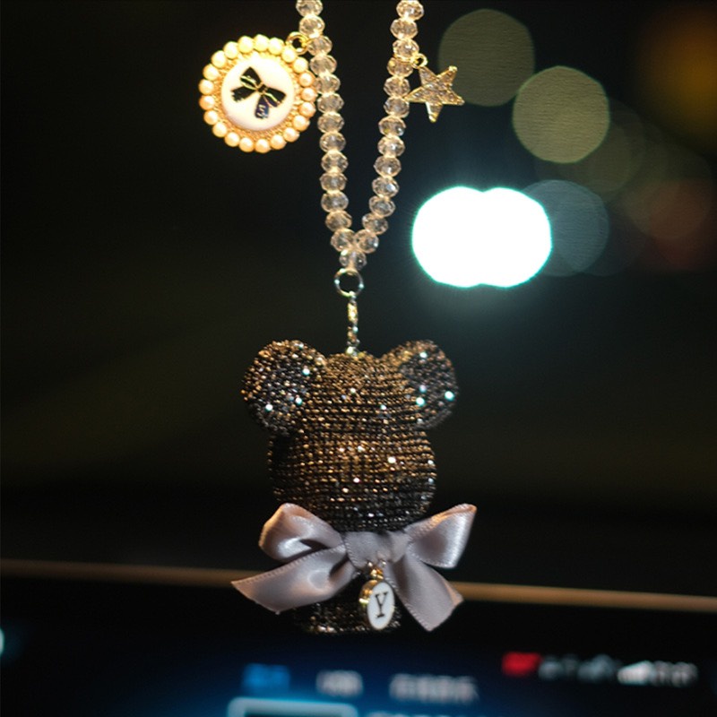 Khánh treo ô tô gấu Bearbrick size tiny đính đá LOVE cao cấp - Trang trí gương chiếu hậu xe ô tô
