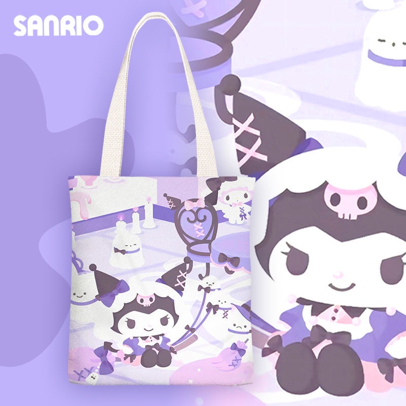 Sanrio Kuromi Cartoon Canvas Tote Bag Phim hoạt hình dễ thương túi vải túi cô gái túi học sinh túi xách túi vai túi xách túi zipper túi môi trường túi xách