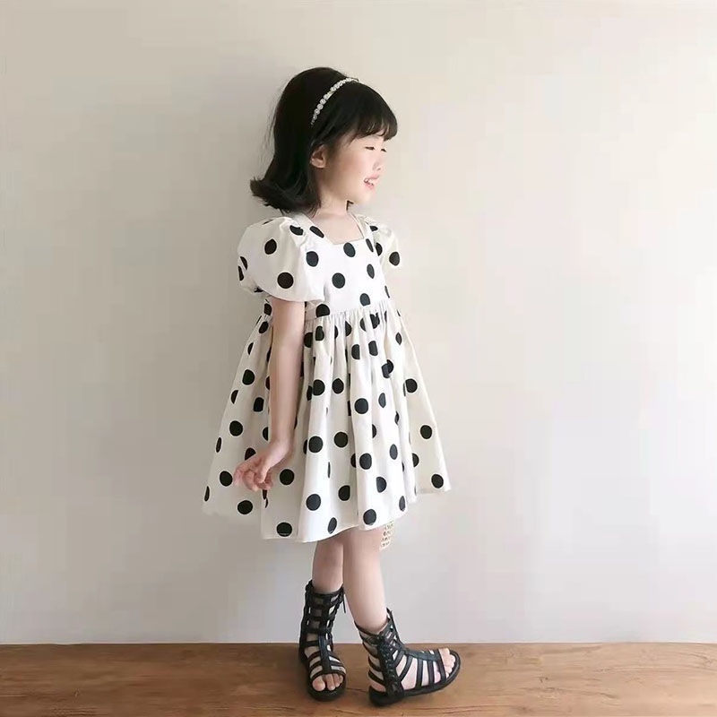 Đầm Công Chúa Tay Ngắn Phồng Hở Lưng Họa Tiết Chấm Bi Thời Trang Mùa Hè Dành Cho Bé Gái