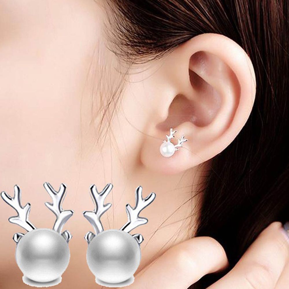 Đôi bông tai hình sừng hươu đính ngọc trai đáng yêu cho nữ