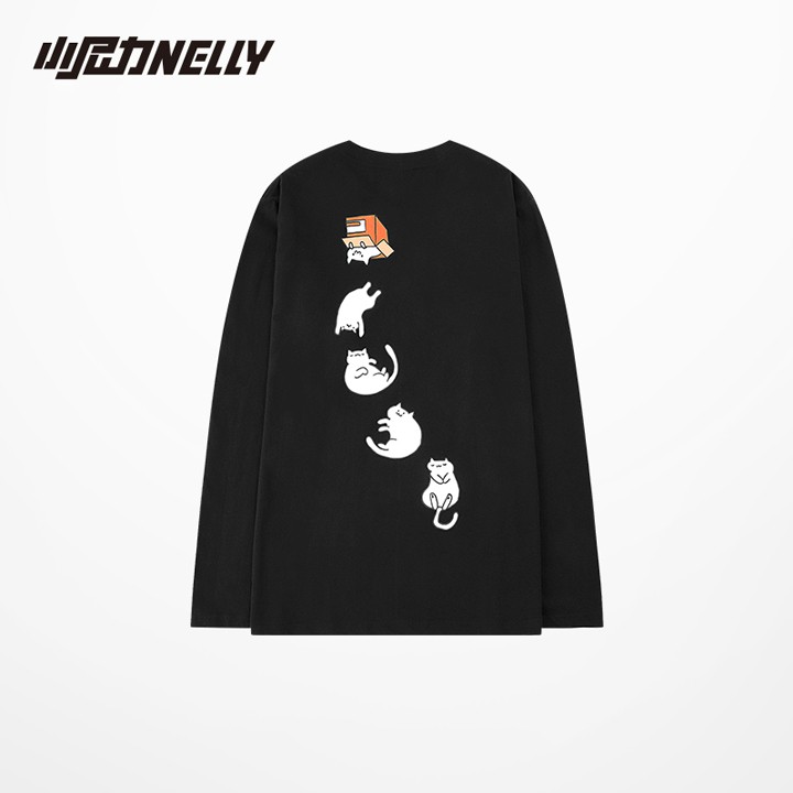 Áo thun dài tay NELLY cotton 100% dáng unisex form rộng in hình miao box mã N0157