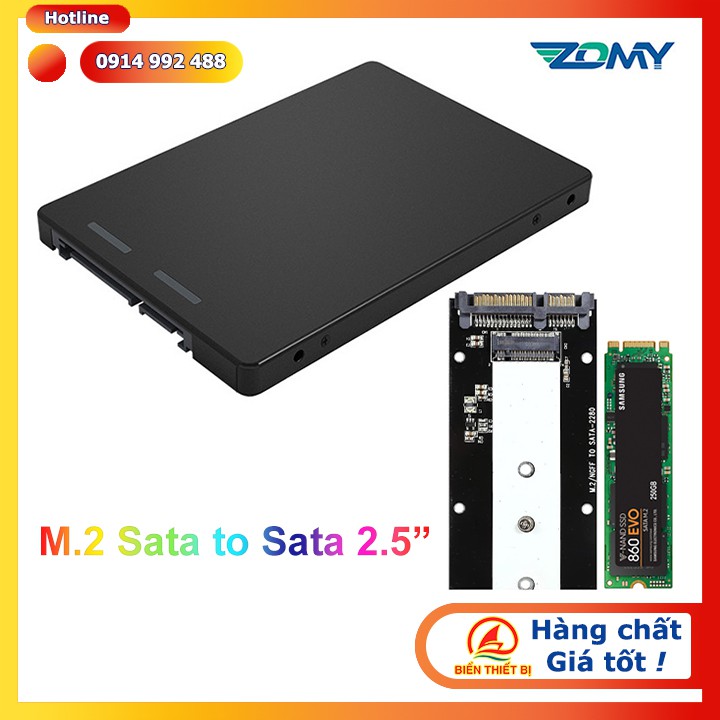 Box chuyển SSD M.2 SATA sang SATA 2.5 Vỏ nhôm - Thương hiệu Zomy. Lắp đặt ổ cứng SSD M.2 SATA  cho máy tính PC, Laptop