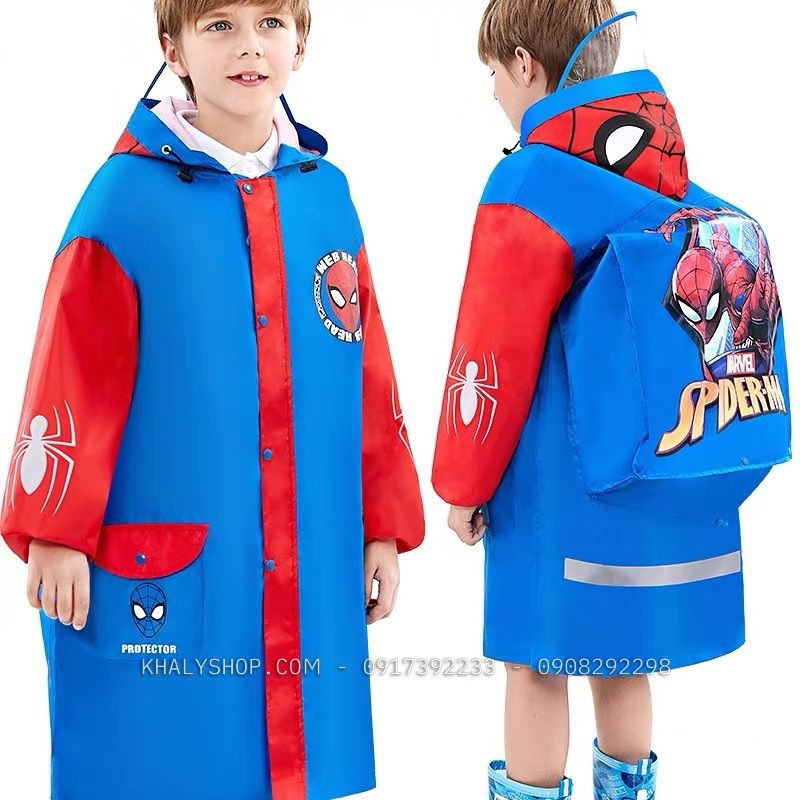 Áo mưa vải dù cao cấp hình người nhện Spiderman màu xanh đỏ cho bé trai còn size (S,L,XXL) - 140P4NVF18006S - (Disney)